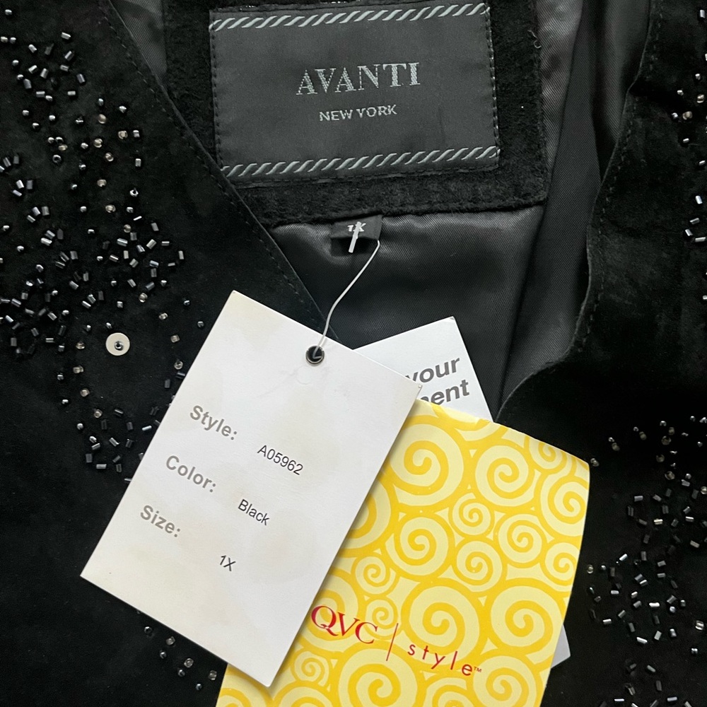 Avanti Suede Beaded Jacket sz 1X leather boho black duster holiday NYE long line - Picture 3 of 5